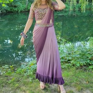 Silk Lavender Designer Lehenga Style Saree